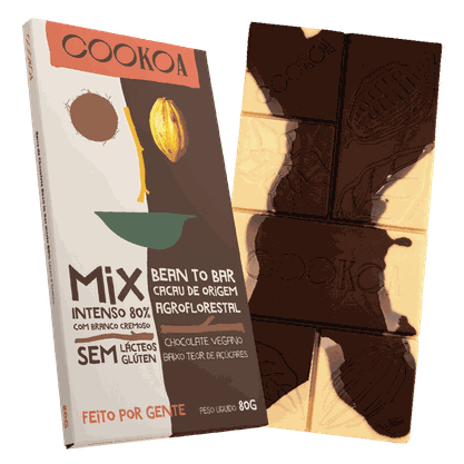 Barra de Chocolate Mix (Intenso 80% + Branco Cremoso) 80g Cookoa