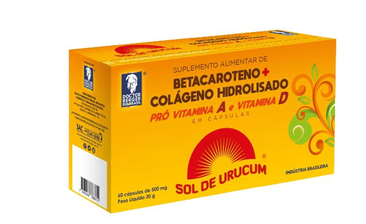 Betacaroteno + Colágeno Hidrolisado Pró Vitamina A e Vitamina D Sol de Urucum 500mg 60 Cápsulas Doctor Berger