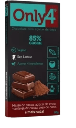 Chocolate 85% Cacau Com Açúcar de Coco 80g Only4