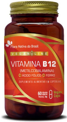 Vitamina B12 (Metilcobalamina) + Ácido Fólico + Ferro Vegan Line 60 Cápsulas Veganas Flora Nativa