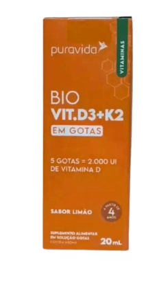 Vitamina D3 + K2 em Gotas 20ml Puravida