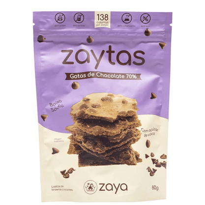 Zaytas Lascas de Brownie Crocantes com Gotas de Chocolate 70% 80g Zaya